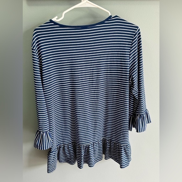 Blue & White Stripe Long Sleeve Knit Top with ruffles size medium N Touch - Picture 5 of 6